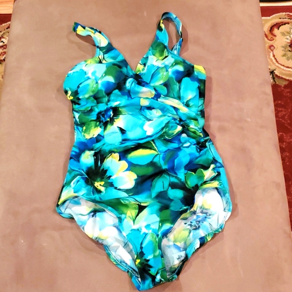 Blue floral one piece swimsuit